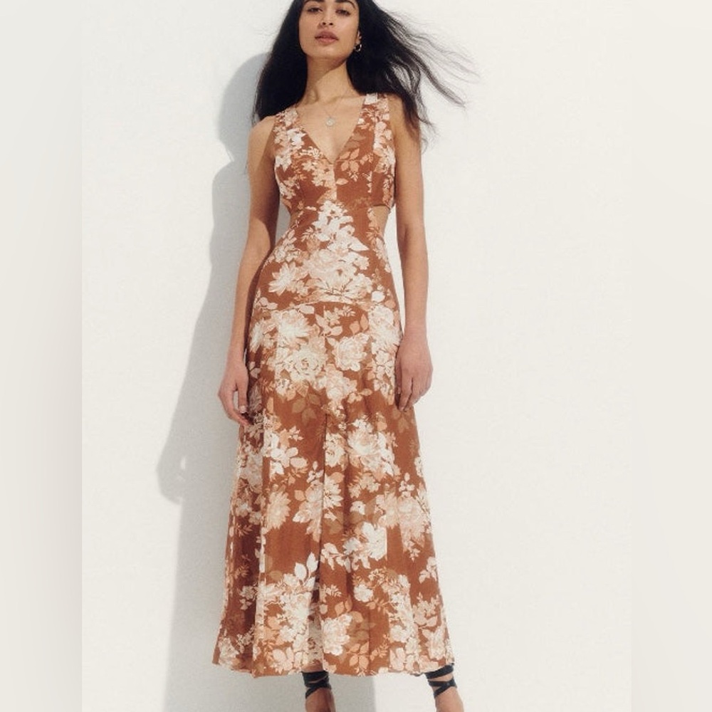 Shona Joy Capucine Linen Paneled Midi Dress Size 6